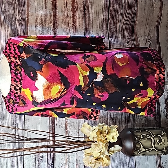 NEW ALFANI MULTI-COLOR 3/4 FLARED SLEEVE LONG TUNIC OR DRESS - Picture 2 of 12